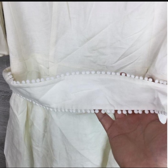 Eliza J Bell-Sleeve Pompom Sash Linen Blend Dress - Picture 9 of 14